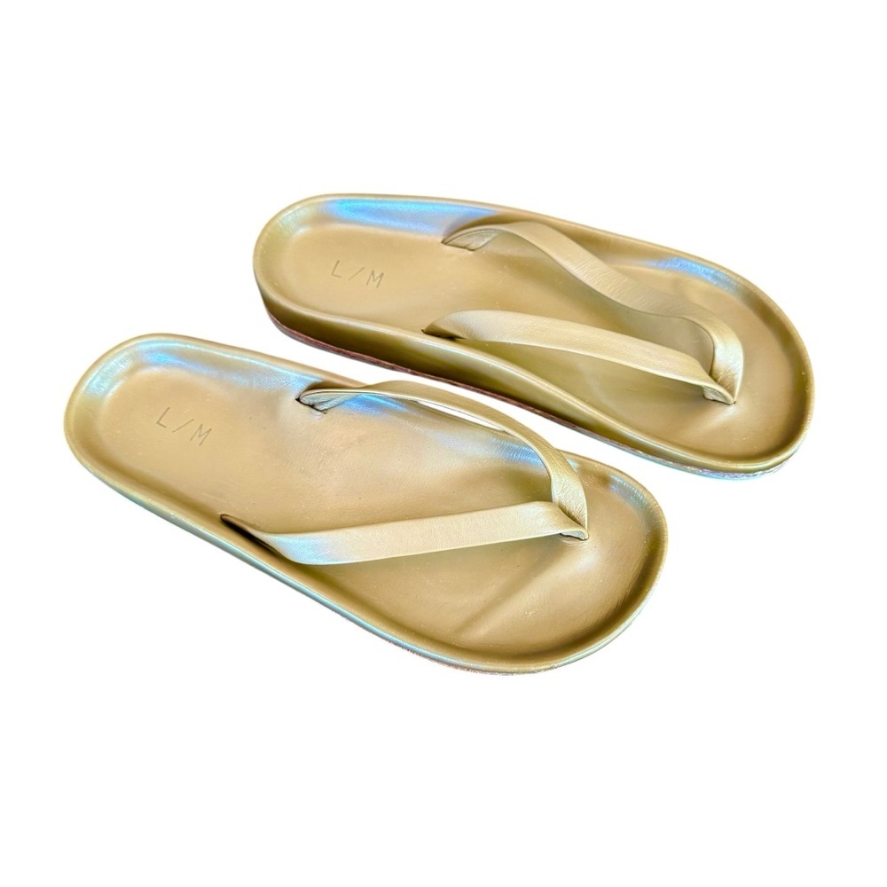 Lauren Manoogian Neutral Beige Leather Flip-Flop Sandals